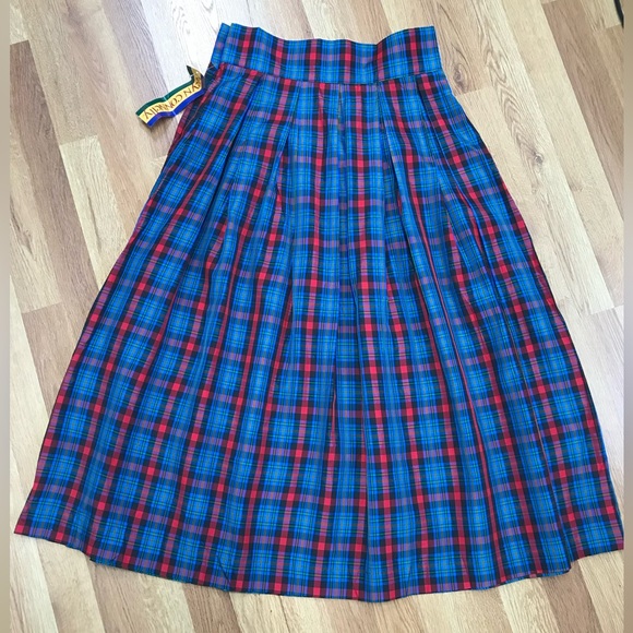 VINTAGE 90s Blue Red Plaid Midi Skirt Deadstock‎ Holiday Christmas Size 8 New - Picture 3 of 15